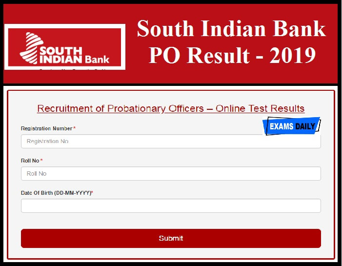 South Indian Bank PO Result 2019
