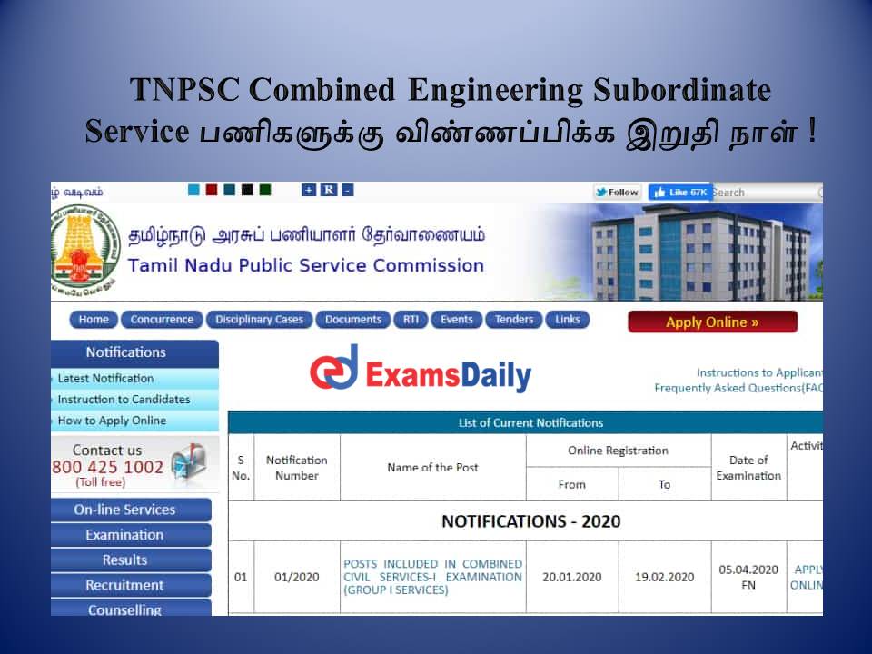 TNPSC Combined Engineering Subordinate Service பணி
