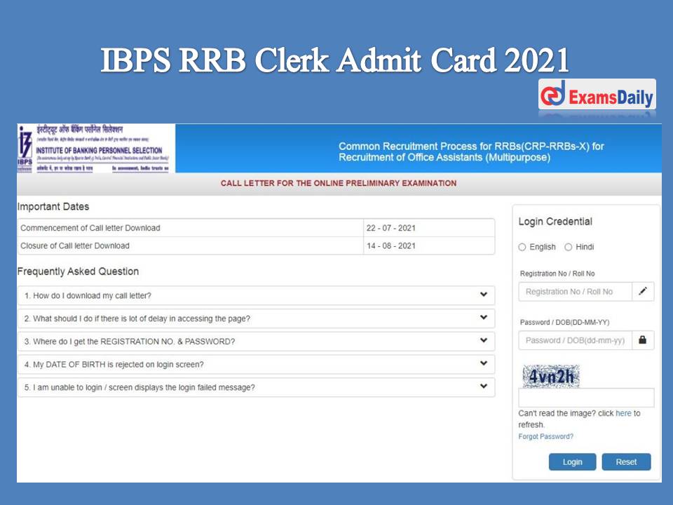 IBPS RRB Clerk Admit Card 2021
