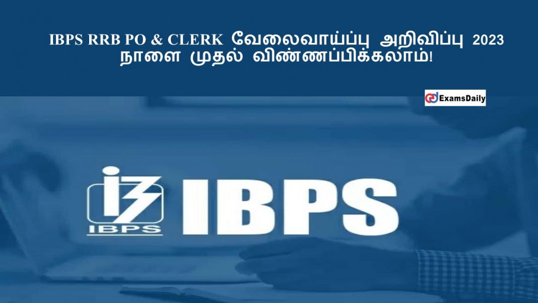 IBPS RRB PO & CLERK  வேலைவாய்ப்பு அறிவிப்பு 2023 - நாளை முதல் விண்ணப்பிக்கலாம்!