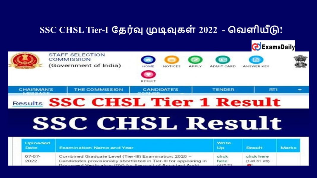 SSC CHSL Tier-I 2022 தேர்வு முடிவுகள் - வெளியீடு!