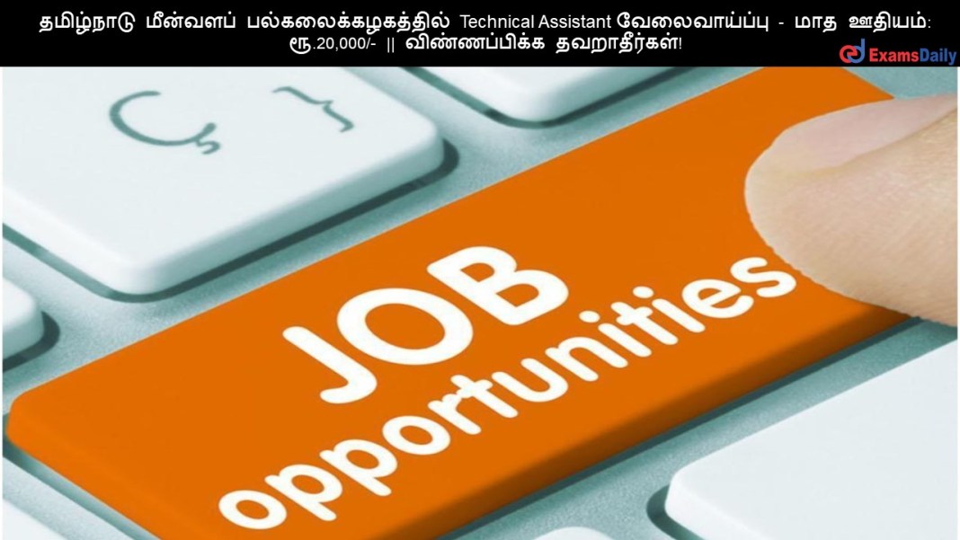 தமிழ்நாடு மீன்வளப் பல்கலைக்கழகத்தில் Technical Assistant வேலைவாய்ப்பு - மாத ஊதியம்: ரூ.20,000/- || விண்ணப்பிக்க தவறாதீர்கள்!