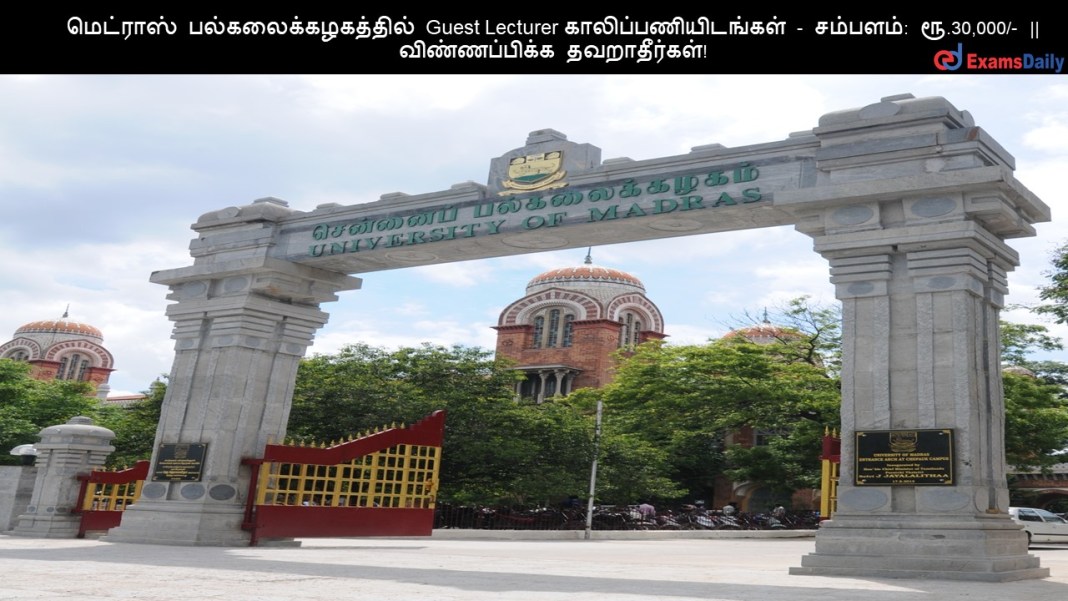 மெட்ராஸ் பல்கலைக்கழகத்தில் Guest Lecturer காலிப்பணியிடங்கள் - சம்பளம்: ரூ.30,000/- || விண்ணப்பிக்க தவறாதீர்கள்!