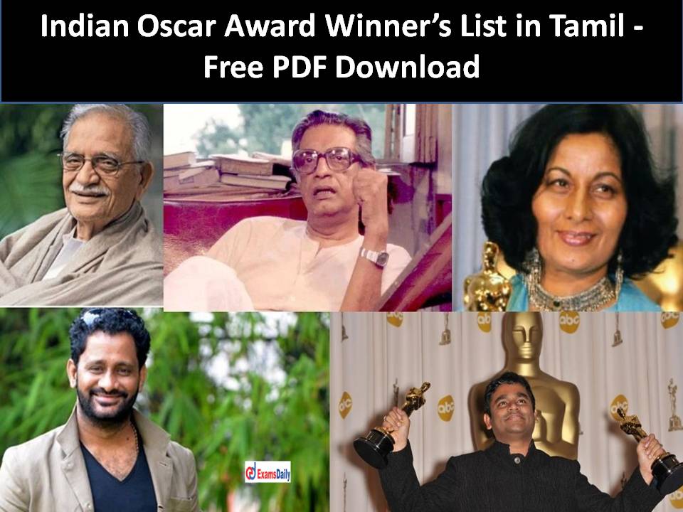 OSCAR AWARD Indian Oscar Award Winner’s List in Tamil - Free PDF Download