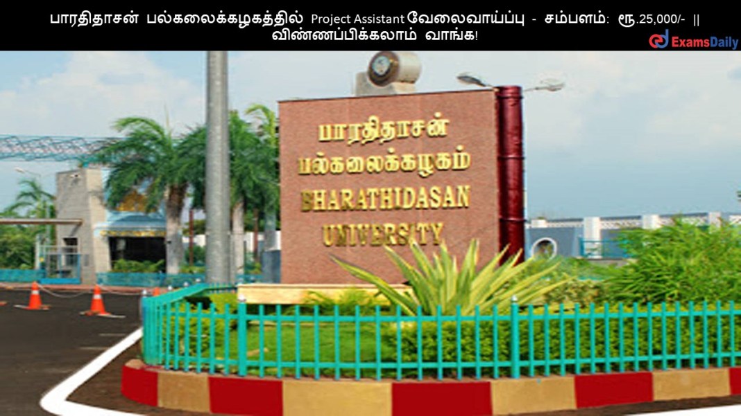 பாரதிதாசன் பல்கலைக்கழகத்தில் Project Assistant வேலைவாய்ப்பு - சம்பளம்: ரூ.25,000/- || விண்ணப்பிக்கலாம் வாங்க!