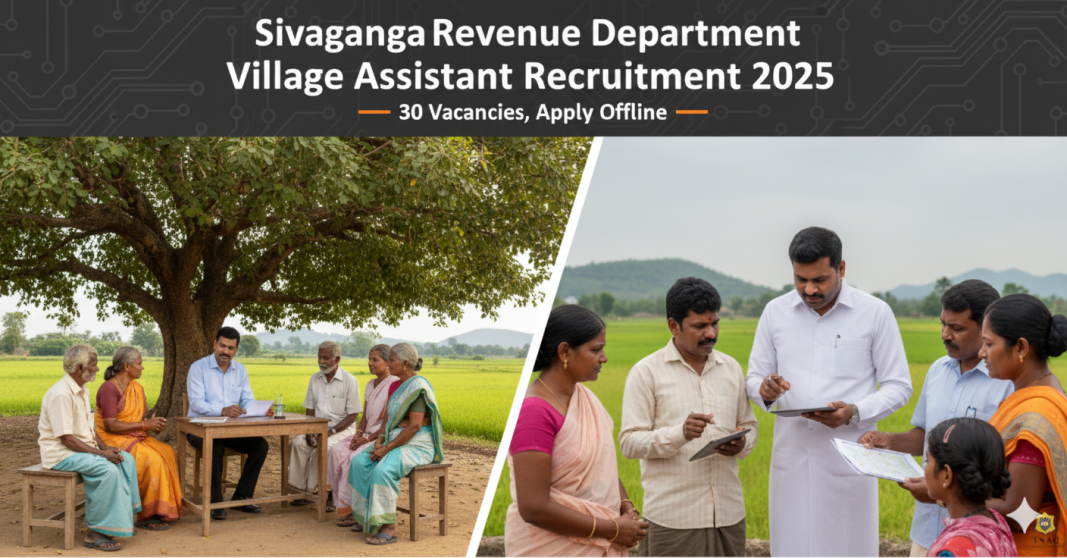 சிவகங்கை வருவாய்த்துறை வேலைவாய்ப்பு 2025 | Village Assistant 30 காலியிடங்கள் | சம்பளம் ₹11,100 – ₹35,100 ???????? ????????????? ???????????? 2025 | Village Assistant 30 ???????????? | ??????? ?11,100 – ?35,100